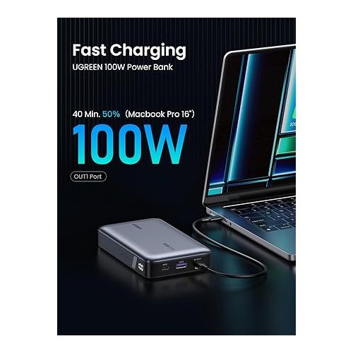  UGREEN 20000mAh 100W Power Bank, Nexode Portable Charger USB C 3-Port PD Fast Charging Battery Pack Digital Display for MacBook, iPad, iPhone 15 Pro, Galaxy S24 Ultra, Steam Deck, Dell XPS and more