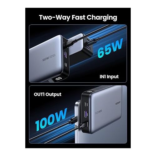  UGREEN 20000mAh 100W Power Bank, Nexode Portable Charger USB C 3-Port PD Fast Charging Battery Pack Digital Display for MacBook, iPad, iPhone 15 Pro, Galaxy S24 Ultra, Steam Deck, Dell XPS and more