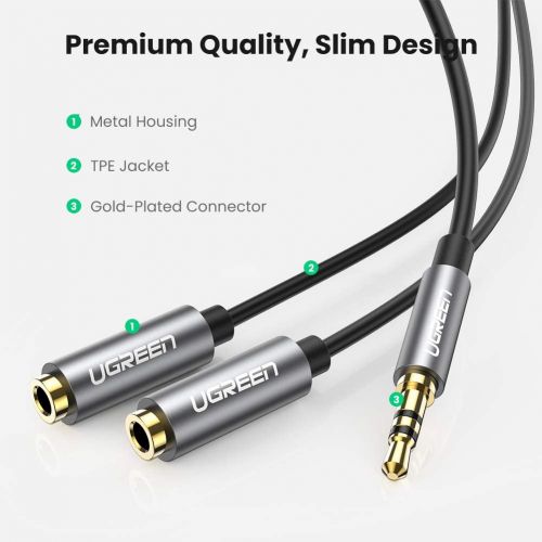  [아마존베스트]UGREEN 3.5mm Audio Stereo Y Splitter Extension Cable 3.5mm Male to 2 Port 3.5mm Female for Earphone, Headset Splitter Adapter, Compatible for iPhone, Samsung, LG, Tablets, MP3 Play