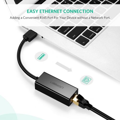  [아마존 핫딜]  [아마존핫딜]UGREEN LAN Adapter USB 2.0 Netzwerk USB zu RJ45 Ethernet Adapter 10/100Mbps geeignet fuer Surface Pro 3, MacBook, Rasberry Pi usw. kompatibel mit Windows 10, Win 8.1, Linux ,Wii, Wi