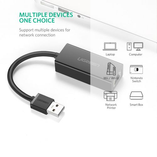  [아마존 핫딜]  [아마존핫딜]UGREEN LAN Adapter USB 2.0 Netzwerk USB zu RJ45 Ethernet Adapter 10/100Mbps geeignet fuer Surface Pro 3, MacBook, Rasberry Pi usw. kompatibel mit Windows 10, Win 8.1, Linux ,Wii, Wi