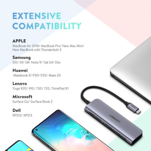  [아마존 핫딜]  [아마존핫딜]UGREEN USB C HUB HDMI 4K Adapter USB C HDMI Hub Aluminium USB Typ C Hub mit 2 USB 3.0, SD/TF Kartenslots, 100W Power Delivery Kompatibel mit MacBook Air 2019, Surface Go, Samsung G