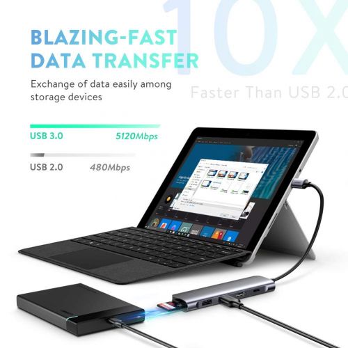  [아마존 핫딜]  [아마존핫딜]UGREEN USB C HUB HDMI 4K Adapter USB C HDMI Hub Aluminium USB Typ C Hub mit 2 USB 3.0, SD/TF Kartenslots, 100W Power Delivery Kompatibel mit MacBook Air 2019, Surface Go, Samsung G