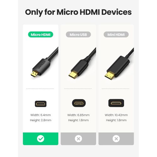  UGREEN Micro HDMI to HDMI Cable Adapter 4K 60Hz Ethernet Audio Return Compatible with GoPro Hero 7 Black Hero 5 4 6 Raspberry Pi 4 Sony A6000 A6300 Camera Nikon B500 Yoga 3 Pro Yog