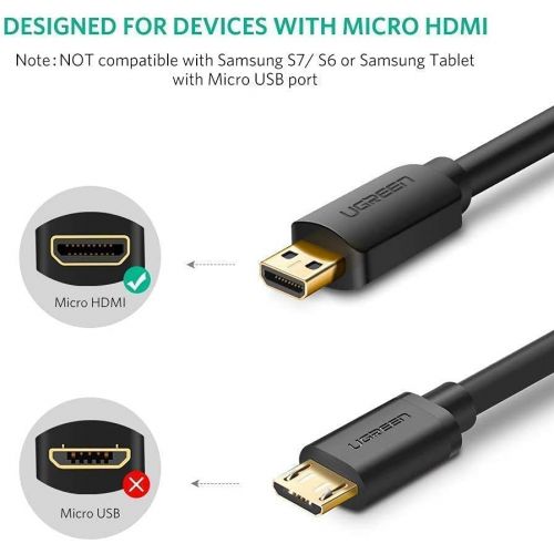  UGREEN Micro HDMI to HDMI Cable Adapter with HDMI Cable Bundle 4K 60Hz Ethernet Audio Return Compatible for GoPro Hero 7 Black Hero 5 4 6, Raspberry Pi 4, Sony A6000 A6300 Camera,