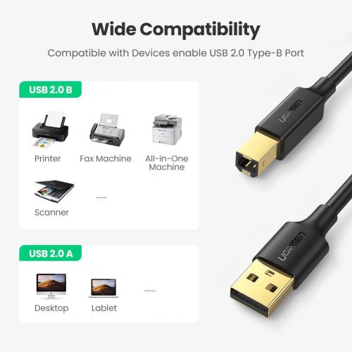  UGREEN USB 2.0 Printer Cable - A-Male to B-Male Cord USB A to B Cable High-Speed Scanner Cord Compatible with Hp, Canon, Brother, Samsung, Dell, Epson, Lexmark, Xerox, Piano, Dac,