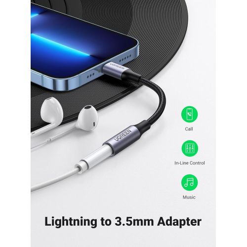  UGREEN Lightning to 3.5mm Adapter Apple MFi Certified Headphone Adapter for iPhone Lightning to Audio Aux Jack Dongle Converter Compatible with iPhone 13 Mini 12 Pro SE 11 Pro Max