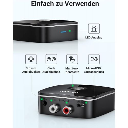  [아마존베스트]-Service-Informationen UGREEN Bluetooth Adapter Bluetooth Receiver Cinch 2RCA 3.5mm Bluetooth Empfanger Bluetooth 4.1 unterstuetzt fuer Stereoanlage Lautsprecher Verstarker