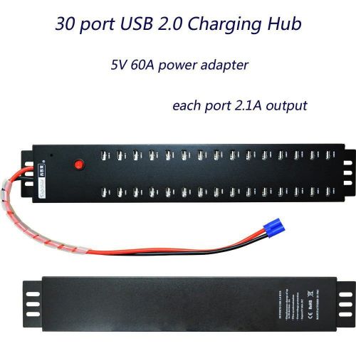  UHPPOTE 5V 2.1A 30 Port USB 2.0 Hub Data Syncing & Charging with 5V60A Power Supply