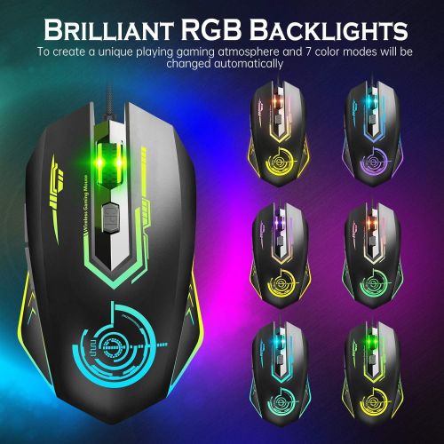  Gaming Mouse Wired, UHURU USB Computer Mice with 6 Programmable Buttons, 4 Adjustable DPI Up to 4800, 7 Backlight Modes Ergonomic RGB Gaming Mouse for Laptop PC Gamers