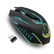 Wireless Gaming Mouse Up to 10000 DPI, UHURU Rechargeable USB Wireless Mouse with 6 Buttons 7 Changeable LED Color Ergonomic Programmable MMO RPG for PC Laptop, Compatible with Win