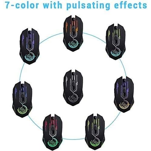  Wireless Gaming Mouse Up to 10000 DPI, UHURU Rechargeable USB Wireless Mouse with 6 Buttons 7 Changeable LED Color Ergonomic Programmable MMO RPG for PC Laptop, Compatible with Win