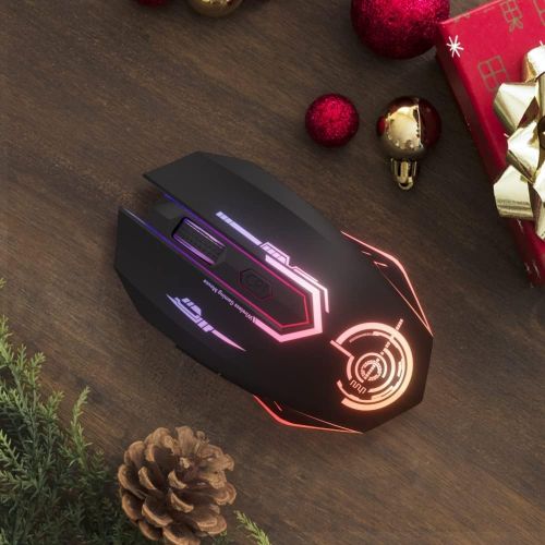  Wireless Gaming Mouse Up to 10000 DPI, UHURU Rechargeable USB Wireless Mouse with 6 Buttons 7 Changeable LED Color Ergonomic Programmable MMO RPG for PC Laptop, Compatible with Win