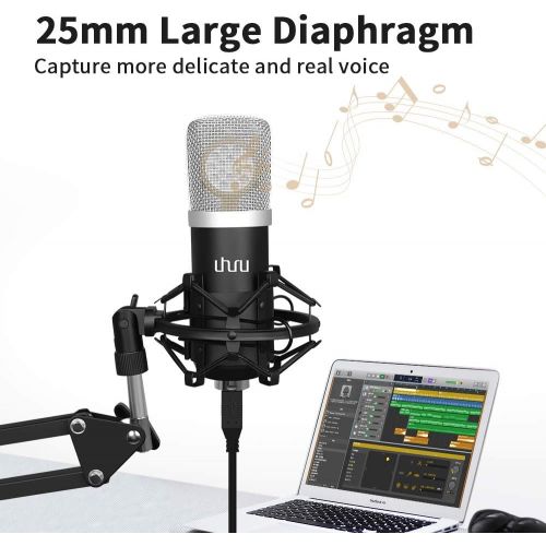  [아마존베스트]Condenser Microphone,UHURU Computer Gaming Microphone Kit with 25mm Large Diaphragm Adjustable Scissor Arm Stand Shock Mount for Singing Recording Gaming Podcasting Streaming YouTu