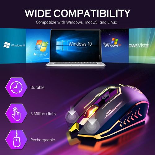  [아마존베스트]Wireless Gaming Mouse Up to 10000 DPI, UHURU Rechargeable USB Mouse with 6 Buttons 7 Changeable LED Color Ergonomic Programmable MMO RPG for PC Computer Laptop Gaming Players