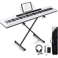 88 Key Piano Keyboard Beginner Electric Digital Piano with Full Size Semi Weighted Keys,Sustain Pedal, Power Supply, Stand, Carrying Case,Headphones (White)