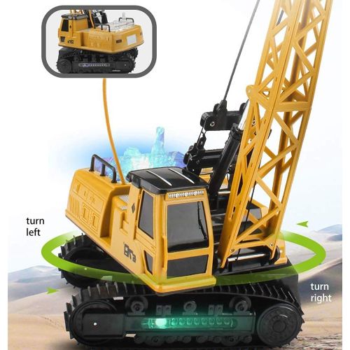  UJIKHSD 8 Channel Remote Control Crane, Proffesional Series, 1:24 Scale - Battery Powered RC Construction Toy Crane with Heavy Metal Hook for Adult Boys Kids Teens Toddler Xmas Gif