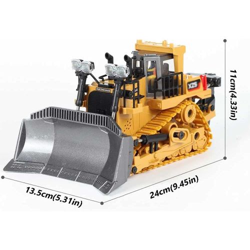  UJIKHSD 9 Channel RC Bulldozer, Remote Control Excavator, 1:24 Crawler Front Loader Construction Vehicles Toy Tractor with 2.4Ghz Transmitter and Alloy Shovel,Lights, Simulation So