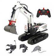 UJIKHSD RC Excavator 4 in 1 Construction Truck Metal Shovel and Drill 22 Channel 1/14 Scale Full Functional with 3 Bonus Tools Hydraulic Electric Remote Control Excavator Construct
