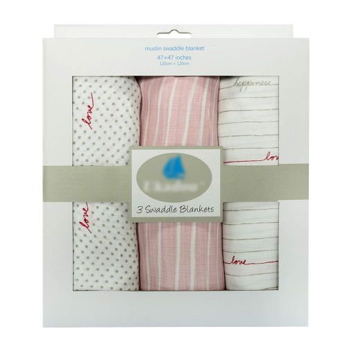  UKADOU Muslin Swaddle Blankets for Baby Girl Boy - Organic Soft Cotton 4747 Large,3 Pack (Pink)