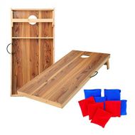 UKASE Solid Wood Regulation Size Cornhole Set Portable Bean Bags Toss Game with Durable Wood Grain Printed Surface and Underneath for Indoor and Outdoor