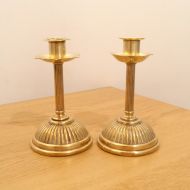 UKAmobile Set of 2 Antique Candle Holders / Candlestick holders || solid brass || Floral / leaf design || Very old / antique