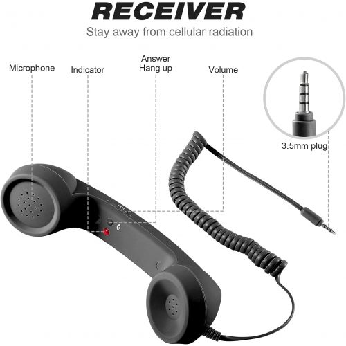  [아마존베스트]UKCOCO 3.5mm Universal Retro Telephone Handset,Holding A Cell Phone for Phone,Anti Radiation Receivers for Phone(Black)