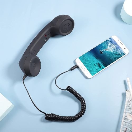  [아마존베스트]UKCOCO 3.5mm Universal Retro Telephone Handset,Holding A Cell Phone for Phone,Anti Radiation Receivers for Phone(Black)