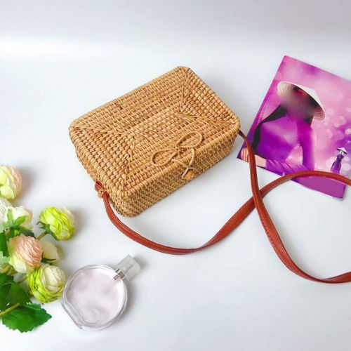  UKURO Women Retro Rattan Straw Square Bags Messenger Fashion Bali Rectangle Beach Shoulder Crossbody Handbags Purse