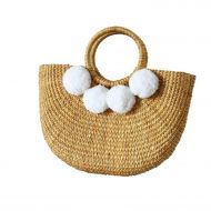 UKURO Beach Bag Straw Totes Bag Bucket Summer Bags With Pom Pom Women Handbag Braided Rattan Bag