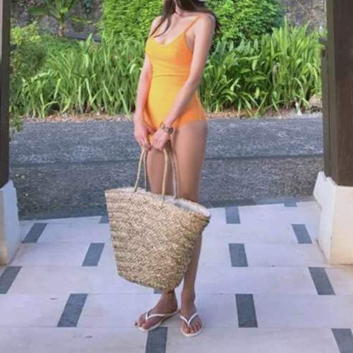  UKURO Women Handmade Straw Bags Summer Beach Drawstring Basket Totes Bag Travel Tote Large Top Handle Handbags