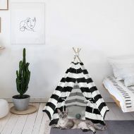 UKadou Pet Teepee Dog & Cat Bed Dog Tents Pet Houses with Mat, Black & White Stripe Pet Teepee for Dogs
