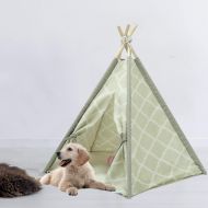 UKadou Pet Teepee for Dogs Cats, Portable Pet Tents House, Washable Canvas Pet Teepee Dog Cat Bed with Mat 24in Style
