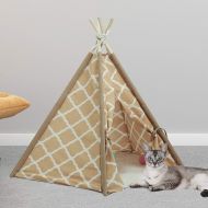 UKadou Pet Teepee Portable Pet Tents House for Dogs Cats, Washable Canvas Pet Teepee Dog Cat Bed Sewned mat 24in Style
