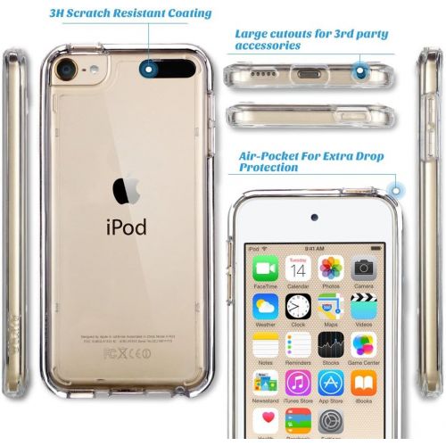  [아마존베스트]ULAK Soft TPU Bumper PC Back Hybrid Case for iPod Touch 6/iPod Touch 5/iPod Touch 7 - Retail Packaging - Clear Slim