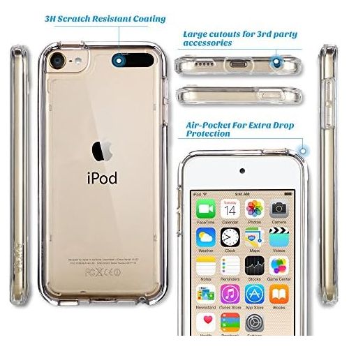  [아마존베스트]ULAK iPod Touch 7 Case, iPod Touch 6 5 Case with 2 Screen Protectors, Clear Slim Soft TPU Bumper Hard Case for Apple iPod Touch 5 / 6th / 7th Generation (Latest Model 2019 Released