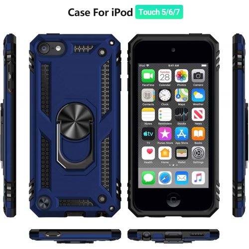  [아마존베스트]ULAK iPod Touch 7 Case, iPod Touch 6 Case, Hybrid Rugged Shockproof Cover with Built-in Kickstand for Apple iPod Touch 7th/6th/5th Generation (Blue)