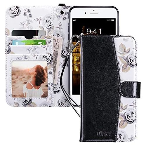  [아마존베스트]ULAK iPhone 8 Plus Case, iPhone 7 Plus Wallet Case,Floral PU Leather Wallet Case with Kickstand Card Holder ID Slot and Hand Strap Shockproof Rubber Cover for iPhone 7 Plus/8 Plus,