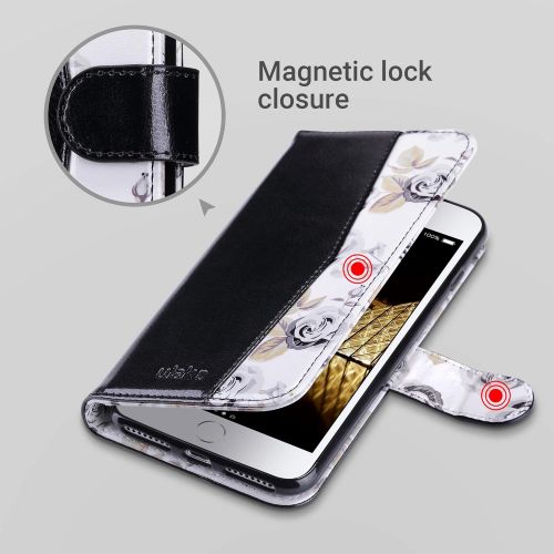  [아마존베스트]ULAK iPhone 8 Plus Case, iPhone 7 Plus Wallet Case,Floral PU Leather Wallet Case with Kickstand Card Holder ID Slot and Hand Strap Shockproof Rubber Cover for iPhone 7 Plus/8 Plus,