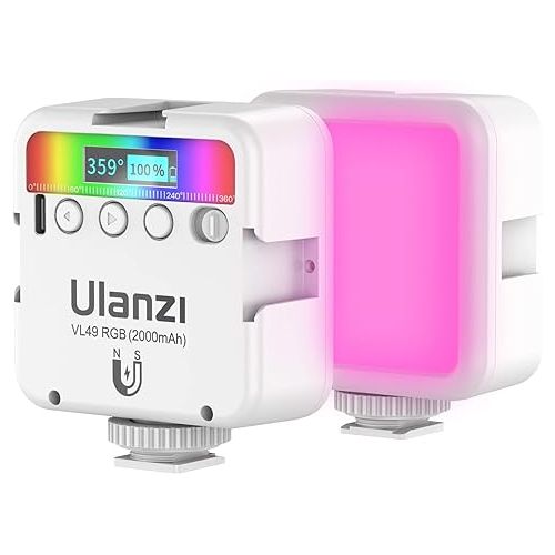  ULANZI VL49 RGB Video Lights White, LED Camera Light 360° Full Color Portable Photography Lighting w 3 Cold Shoe, 2000mAh Rechargeable CRI 95+ 2500-9000K Lamp Support Magnetic Attraction