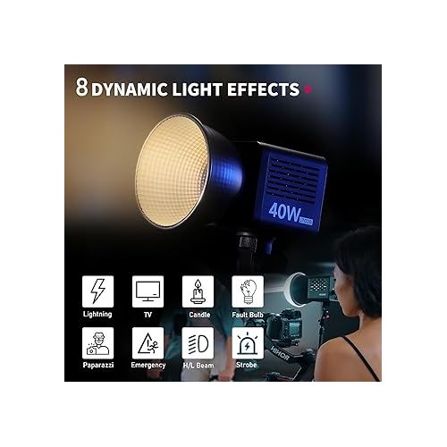  ULANZI LT028 40W Portable LED Video Light with 3400mAh Build-in Battery, Metal Mini Dual Color Temperature COB Continuous Output Lighting Handheld Spotlight 2500K-6500K for Video