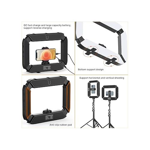  ULANZI Smartphone Video Rig with Light, Cell Phone Handheld Stabilizer with Ring Light 8500k Selfie Light for Filmaking Live Steam Tiktok YouTube Video Recording, with 8000mAh Build-in Battery