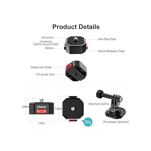  ULANZI Claw Quick Release Plate Tripod QR Camera Mount Adapter, Quick Setup Kit with 1/4'' Screw for Canon/Sony/Nikon Cameras/Zhiyun/Feiyu/DJI/Moza Stablizers Switch Between Tripod/Monopod/Slider