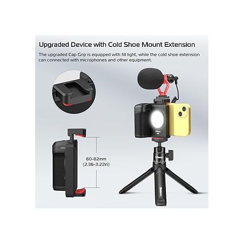  ULANZI CG02 Ungraded Smartphone Camera Shutter Handle Grip w Detachable Wireless Bluetooth Remote Control,Three-Gear Adjustable Fill Light for iPhone Samsung Google OnePlus Phones Video/Photo Shooting