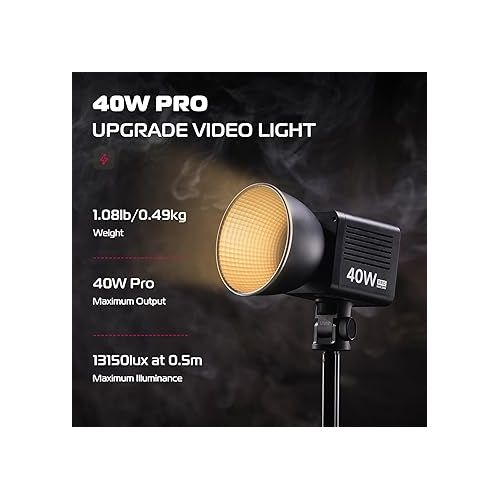  ULANZI 40W Pro Portable LED Video Light with 3400mAh Build-in Battery, Metal Mini Dual Color Temperature COB Continuous Output Lighting Handheld Spotlight 2500K-6500K for Video