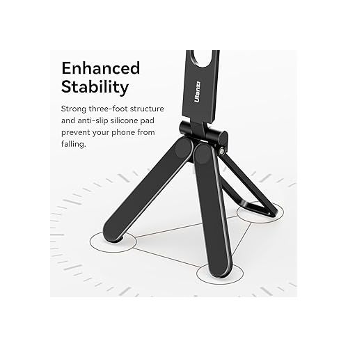  ULANZI MA26 Foldable Phone Tripod - Pocket Cell Phone Vlog Video Tripod Handle Aluminium Smartphone Desk Stand 2 Cold Shoe Small Size All in One Lightweight Portable Vlog Stick for iPhone Samsung