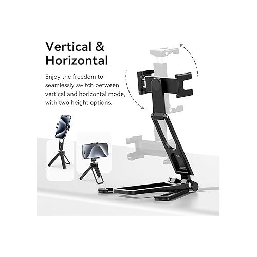  ULANZI MA26 Foldable Phone Tripod - Pocket Cell Phone Vlog Video Tripod Handle Aluminium Smartphone Desk Stand 2 Cold Shoe Small Size All in One Lightweight Portable Vlog Stick for iPhone Samsung