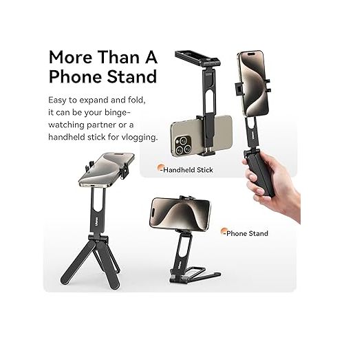  ULANZI MA26 Foldable Phone Tripod - Pocket Cell Phone Vlog Video Tripod Handle Aluminium Smartphone Desk Stand 2 Cold Shoe Small Size All in One Lightweight Portable Vlog Stick for iPhone Samsung