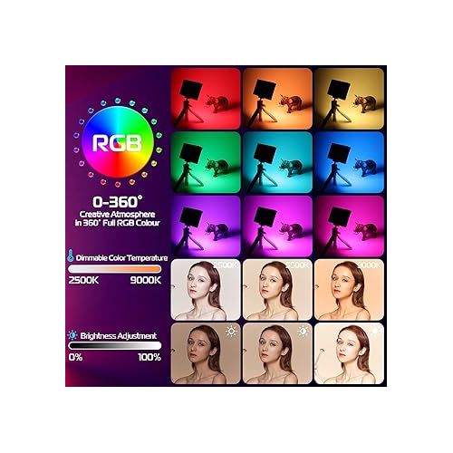  ULANZI LT002 RGB Video Light, Portable LED Camera Light Panel 0-360 Full Color, CRI 95+ 2500-9000K LED Video Light, 4000mAh Rechargeable LED DSLR Lighting for Vlogging, Photography, Video Conference