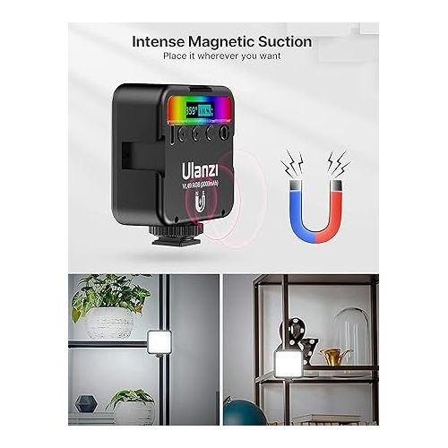  ULANZI RGB Video Lights VL49, LED Camera Light 360° Full Color Portable Photography Lighting w 3 Cold Shoe, 2000mAh Rechargeable CRI 95+ 2500-9000K Dimmable Panel Lamp Support Magnetic Attraction